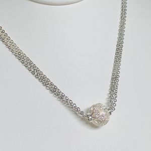 Gleaming Crystal Silver Ball Pendant Necklace and Earrings set.